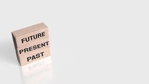 Past Present Future Timeline Concept Blocks 3d rendering. Stock Photos