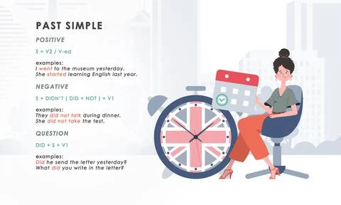 Past simple. Rule for the study of tenses in English. The concept of learning Illustrazione stock