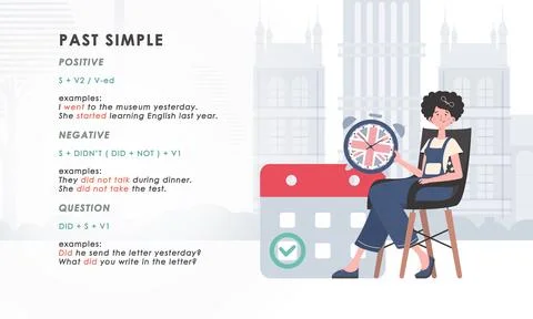 Past simple. Rule for the study of tenses in English. The concept of teaching Stock Illustration