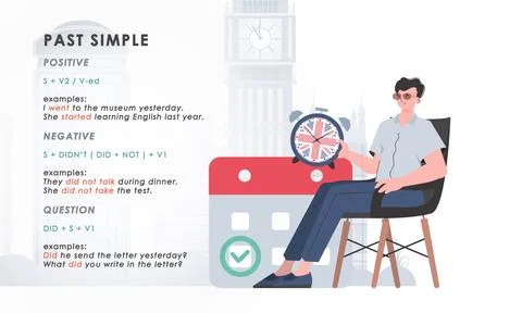 Past simple. Rule for the study of tenses in English. The concept of teaching Stock Illustration