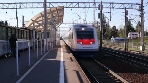 Past the station passes Sapsan Stock Footage 50962828