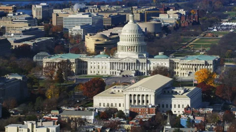Past Supreme Court Building and Capitol, revealing Washington Monument and Stock Footage 59202806