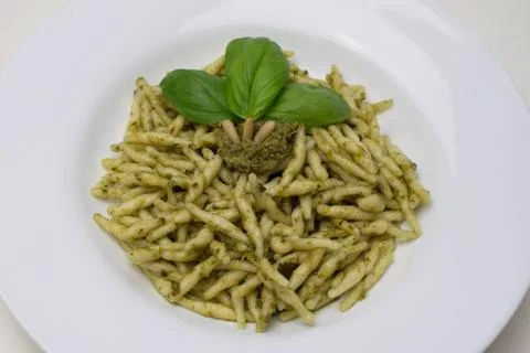 Pasta and basil Stock Photos