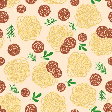 Pasta and meatballs pattern seamless. Food background Stock Illustration