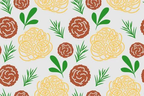 Pasta and meatballs pattern seamless. Food background Stock Illustration