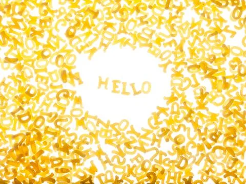 Pasta background with word "hello" Foto stock
