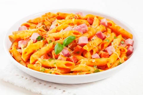 Pasta bake with ham Stock Photos