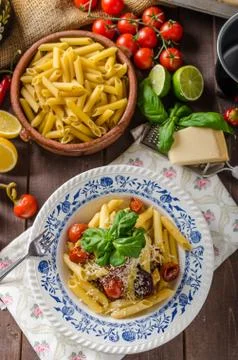 Pasta with baked vegetable Stock Photos