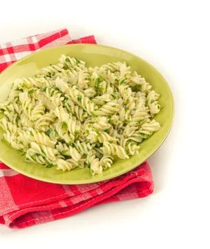 Pasta with basil Stock Photos