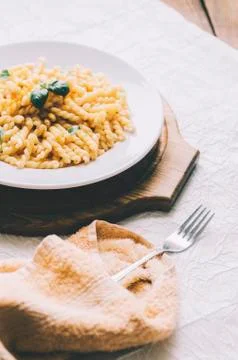 Pasta With Basil Stock Photos