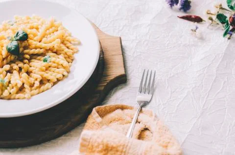 Pasta With Basil Stock Photos