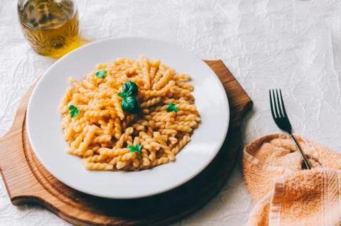 Pasta With Basil Stock Photos