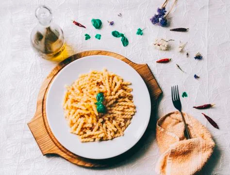 Pasta With Basil Stock Photos