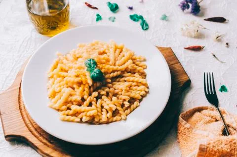 Pasta With Basil Stock Photos