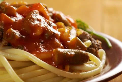 Pasta with beef  tomato sauce Stock Photos