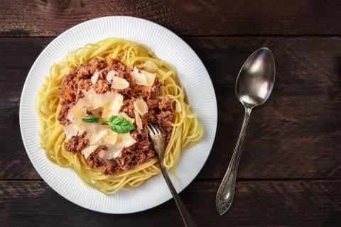 Pasta bolognese on rustic background with copyspace 写真素材