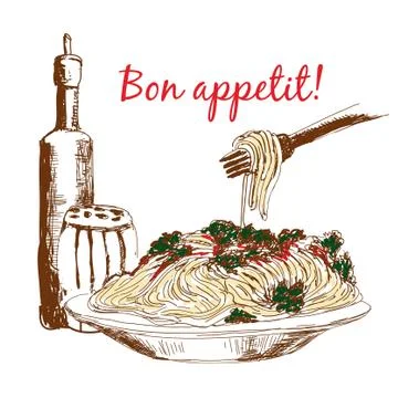 Pasta. Bon appetit! Stock Illustration