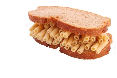 The pasta from bread on the white background Stock Photos
