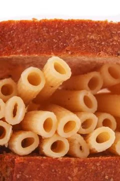 The pasta from bread on the white background Stock Photos