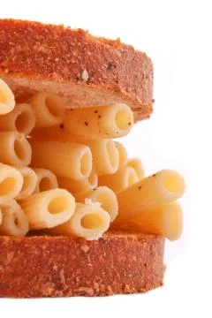 The pasta from bread on the white background Stock Photos