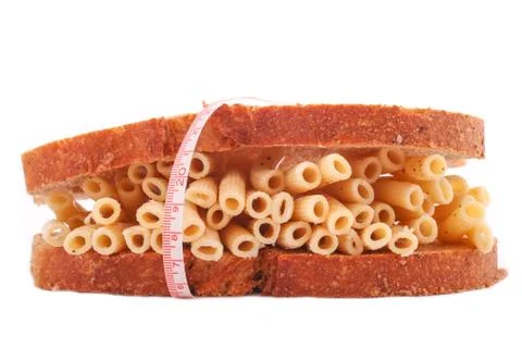 The pasta from bread on the white background Stock Photos