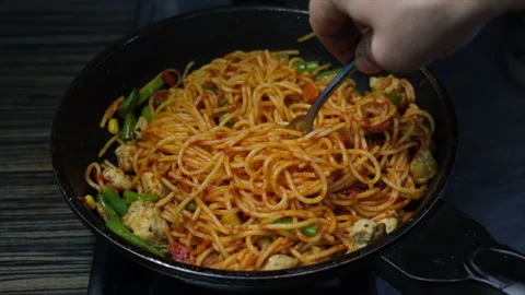 Pasta with cheese plate on a table Stock Footage 196416713