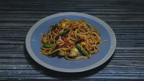 Pasta with cheese plate on a table Stock-Footage 196430094