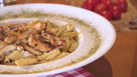 Pasta with chicken and cheese close up. Stock Footage 80262161