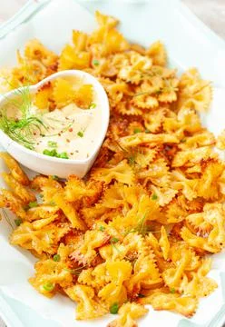 Pasta Chips with dip Stock Photos