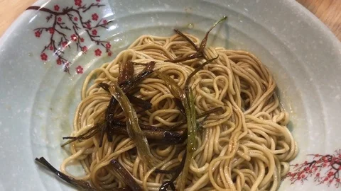 Pasta with chives Stock Footage 123547556