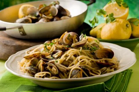 Pasta with clams Stock Photos