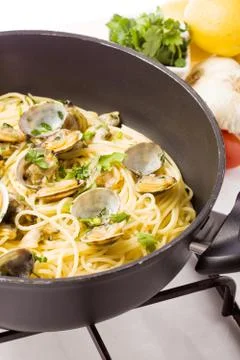 Pasta with clams Stock Photos