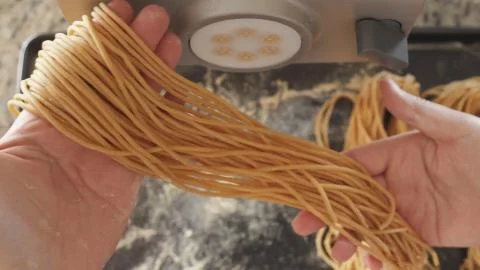 Pasta Closeup of process of making cooking Penne pasta Stock Photos