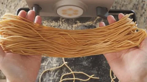 Pasta Closeup of process of making cooking Penne pasta Stock Photos