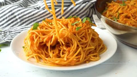 Pasta Closeup of process of making cooking Penne pasta Stock Photos