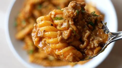 Pasta Closeup of process of making cooking Penne pasta Stock Photos