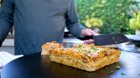 Pasta Closeup of process of making cooking Penne pasta Stock Photos
