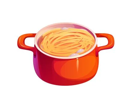 Pasta cooking process with cartoon vector red pot Illustrazione stock