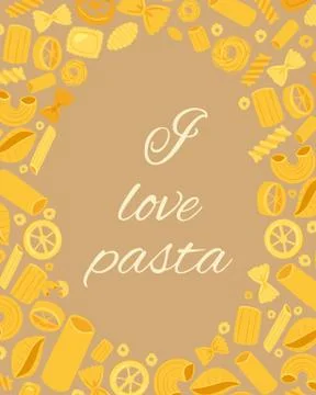 Pasta different types fusilli, spaghetti, gomiti rigati, farfalle and rigatoni Illustrazione stock