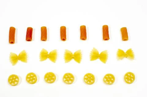 Pasta of different types on a white background Stock Photos