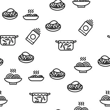 Pasta Dish Gastronomy Vector Seamless Pattern Stock Illustration