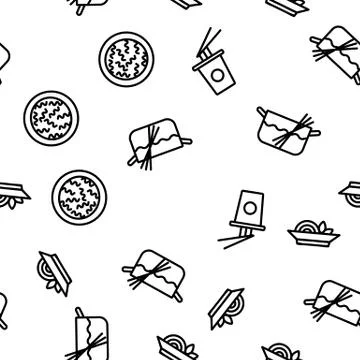 Pasta Dish Gastronomy Vector Seamless Pattern Stock Illustration