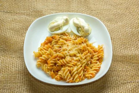 Pasta with egg Stock Photos