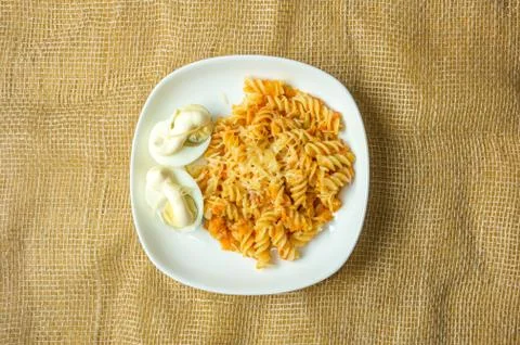 Pasta with egg Stock Photos