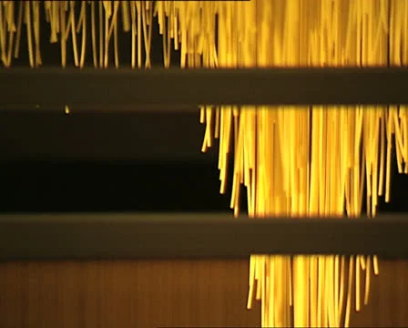 PASTA FACTORY spaghetti machine spaghetti detail Stock-Footage 24513569