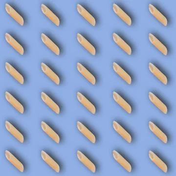 Pasta flat lay pattern on blue backdrop. Minimal flatlay composition. Stock Photos