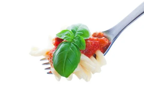 Pasta fork with basil Stock Photos