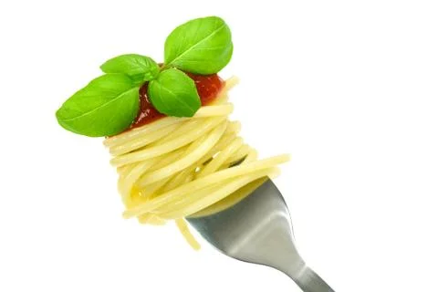 Pasta Fork with Basil Stock Photos