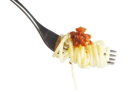 Pasta on fork isolated on white Stock Photos
