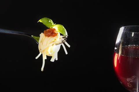 Pasta on fork Stock-Fotos